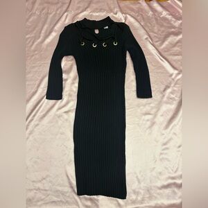 VENUS Black Ribbed Sweater Dress Eyelet Lace Up Long Sleeve XS